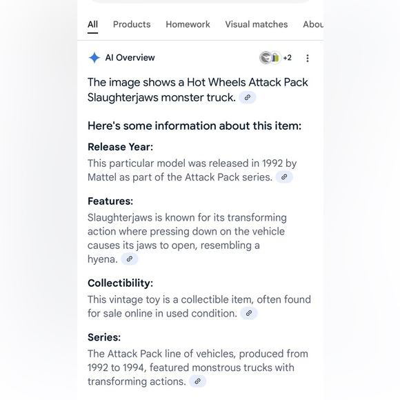 HOTWHEEL Monster truck ,Attack Pack Slaughter jaws
Monster truck 3”x2” - Picture 8 of 8